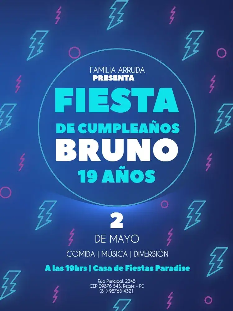 Invitación Fiesta De Neón Moderno – tema Cumpleaños Infantil neón, moderno, galáctico, azul oscuro, juvenil, divertido