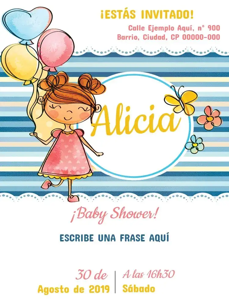 Invitación Baby Shower Niña Globo – tema Baby Shower floral, colorido, adorable, delicado, infantil, festivo