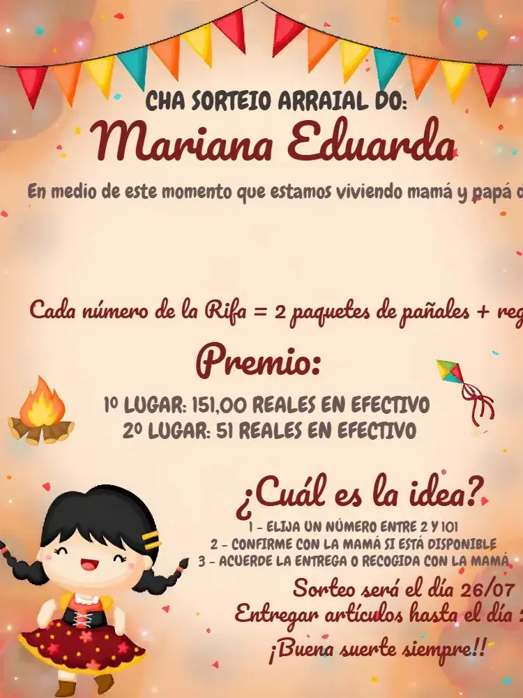 Invitación Baby Shower Fiesta del Arraiá Gris – tema Despedida de Soltera junino, gris y rosa, colorido, vintage, lúdico, festivo