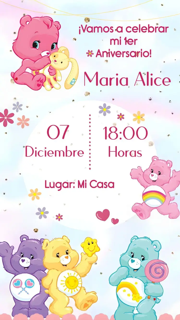 Invitación Osos Cariñosos Coloridos editable y personalizable