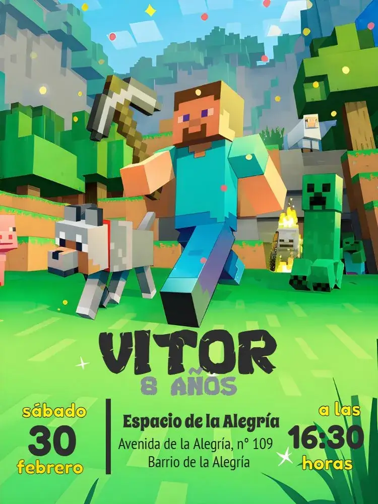 Invitación Minecraft Bolitas editable y personalizable
