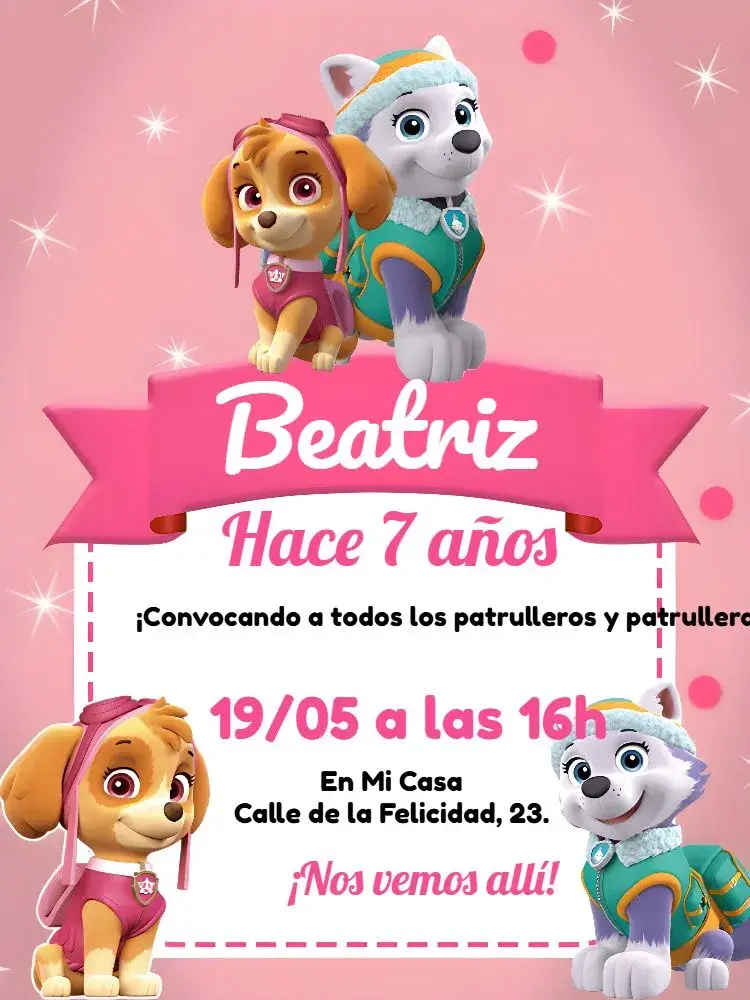 Invitación Patrulla Canina Skye Y Everest Patrullera