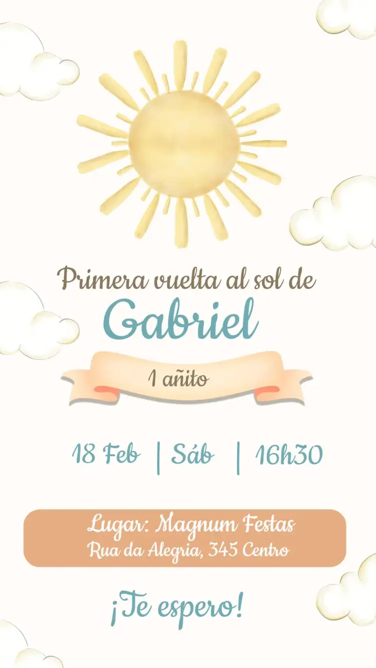 Invitación Primera Vuelta al Sol Niña – tema Primera Comunión colores suaves, delicado, infantil, floral, moderno, alegre