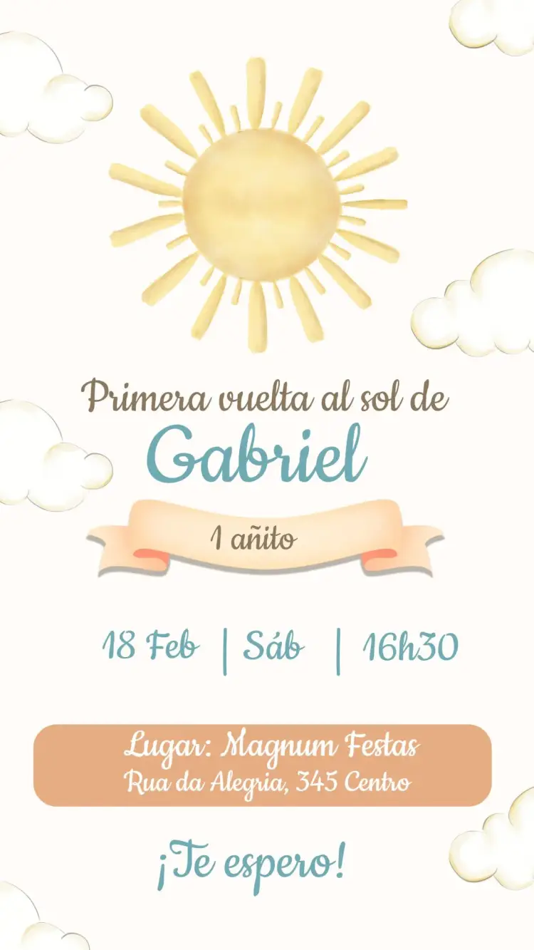 Invitación Primera Vuelta al Sol Niña editable y personalizable