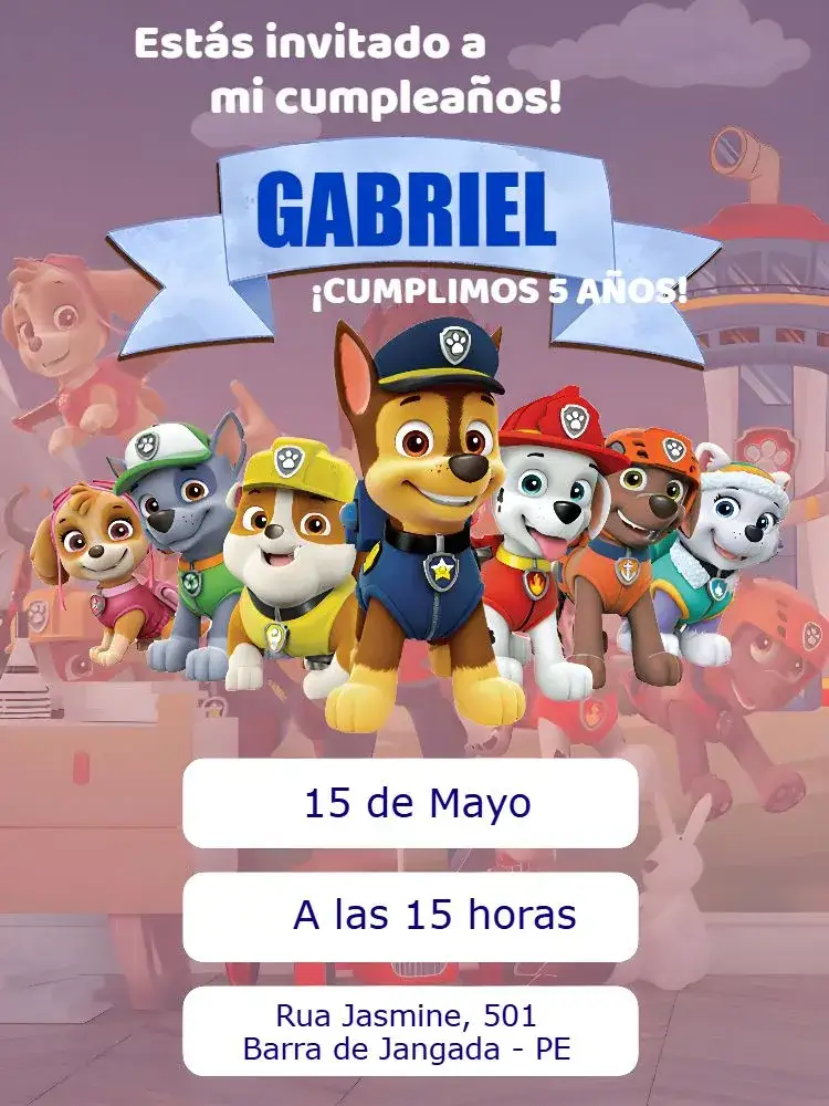 Invitación Patrulla Canina Colorido – tema Cumpleaños Infantil colorido, temático, divertido, infantil, animado, moderno