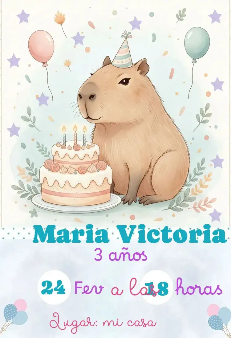 Invitación Invitación Capibara – tema Cumpleaños Infantil colorido, divertido, animales, naturaleza, tropical, moderno