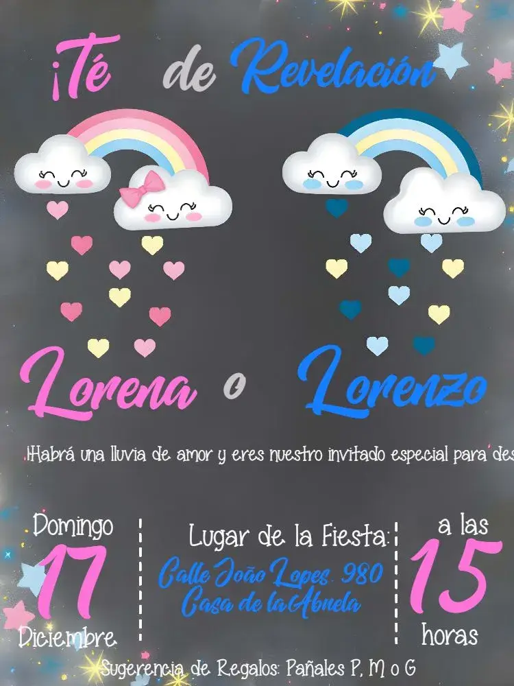 Invitación Baby Shower Revelación Lluvia De Amor Niño