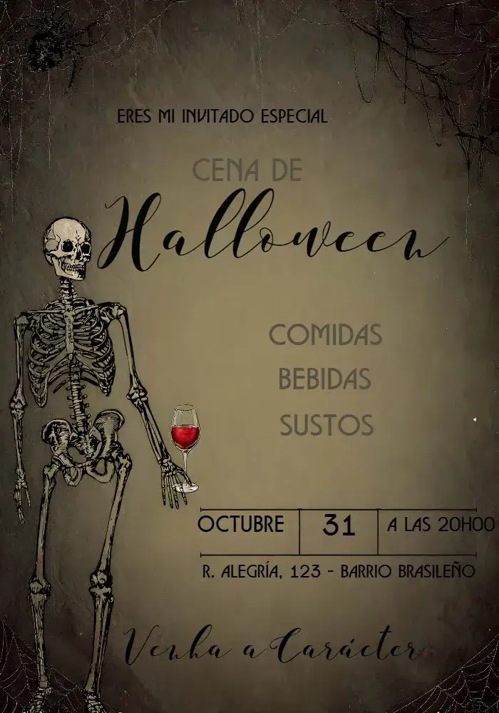 Invitación Para Cena Halloween Cráneo Vintage Das