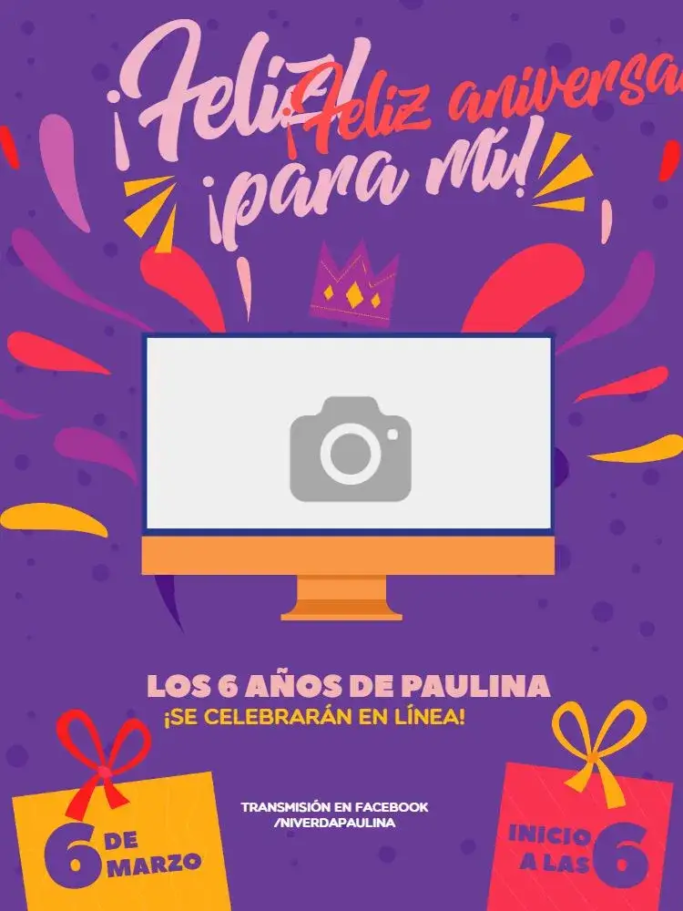 Invitación Fiesta Virtual Colorida – tema Cumpleaños Infantil colorido, lúdico, moderno, divertido, infantil, roxo