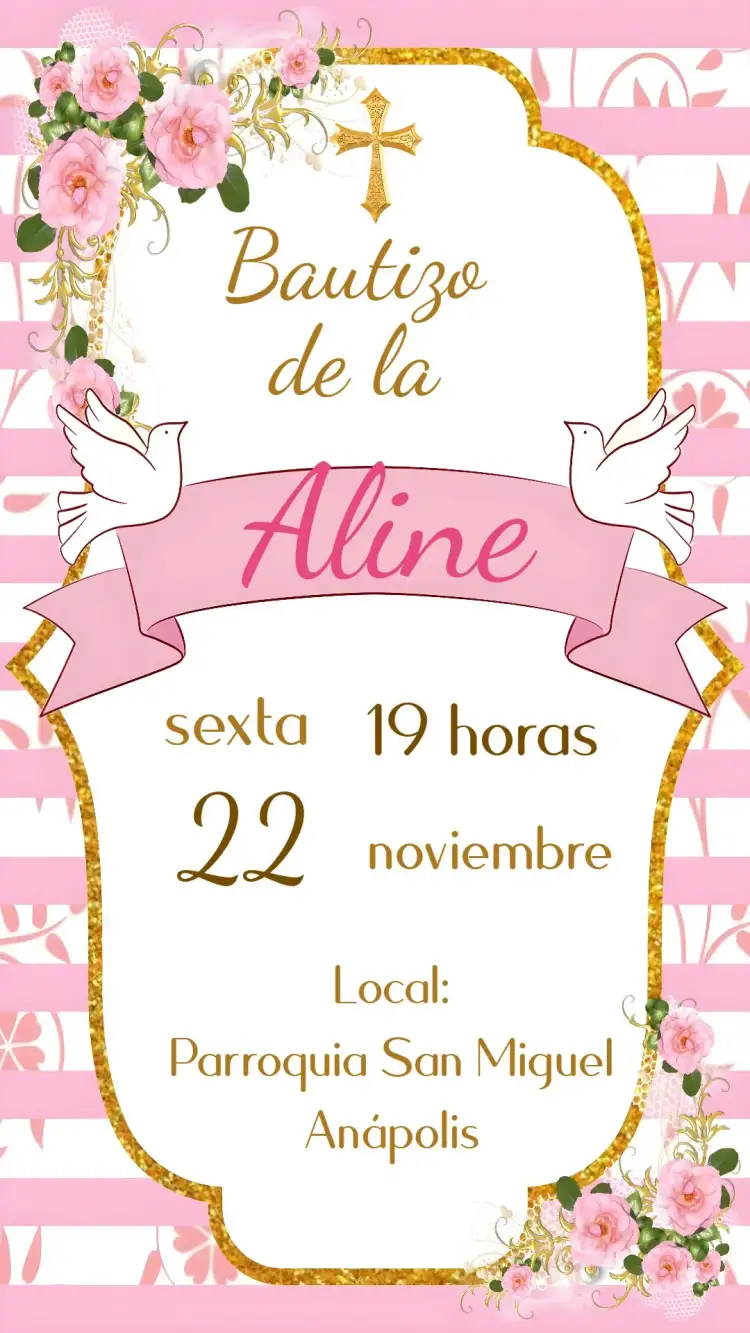 Invitación Bautizo Niña – tema Bautismo floral, pastel, minimalista, moderno, delicado, clásico