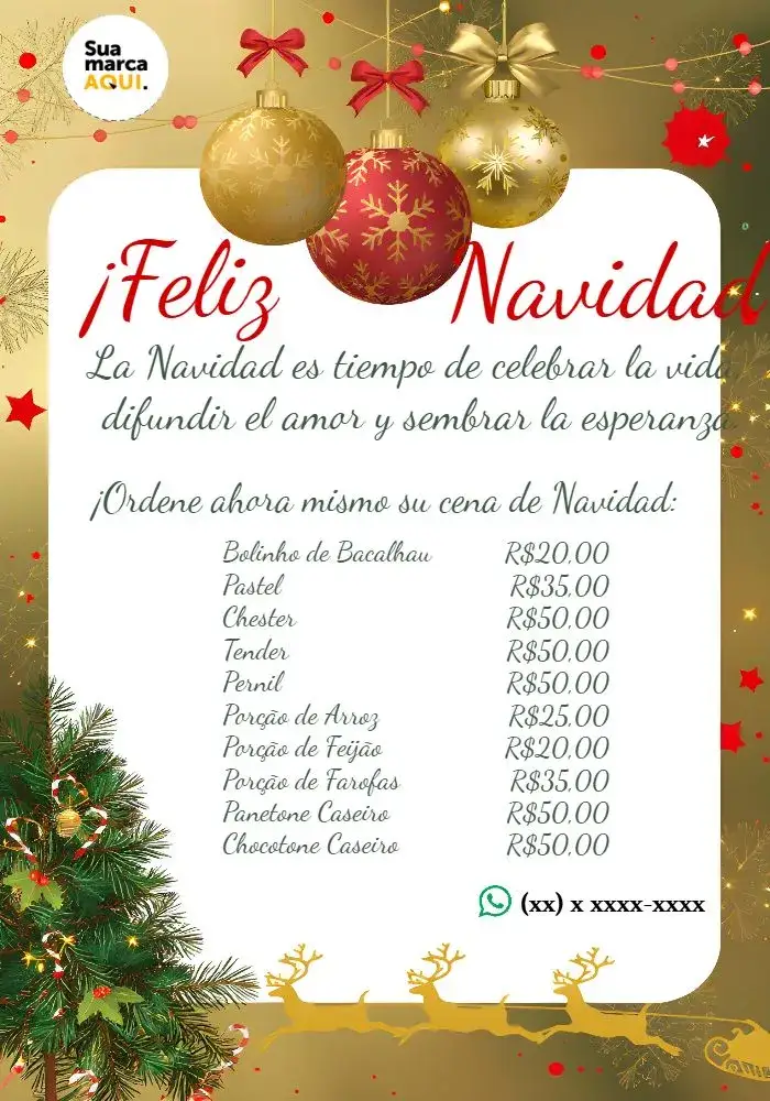 Invitación Menú Especial de Navidad Rojo – tema Fechas Conmemorativas rojo, verde, dorado, festivo, elegante, navideño