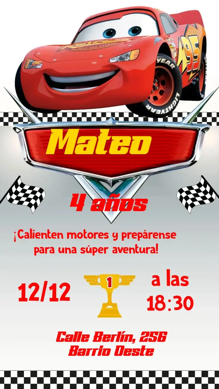 Invitación Carros Disney