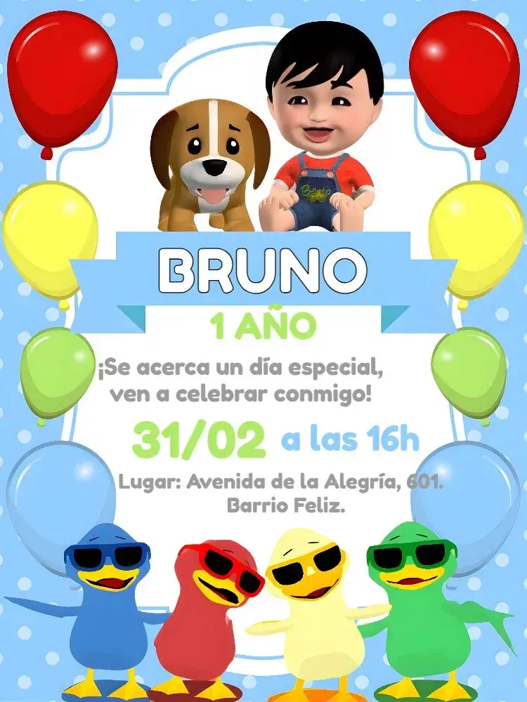 Invitación Bento Y Totó Con Foto Azul