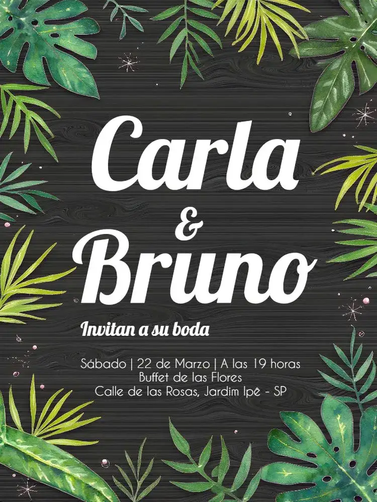 Invitación Boda Follaje Negro – tema Boda foliajes, negro, verde, moderno, elegante, natural