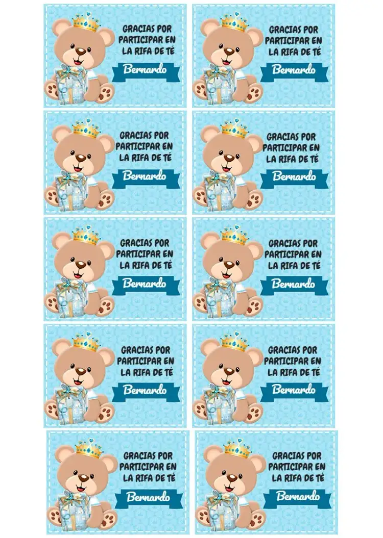 Invitación Etiqueta Baby Shower Rifa Oso Príncipe Principe – tema Té Rifa azul claro, oso de peluche, moderno, infantil, divertido, sostenible