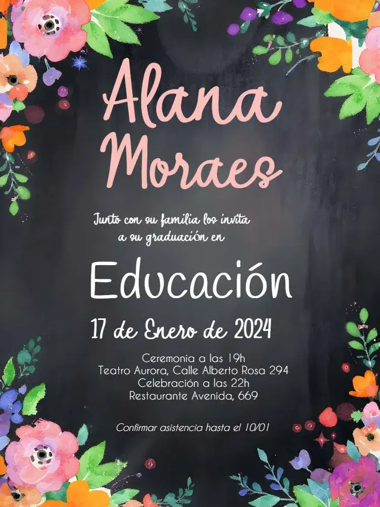 Invitación Graduación Pizarra Tiza Graduandos – tema Graduación pizarra, moderno, elegante, floral, colores suaves, pizarra