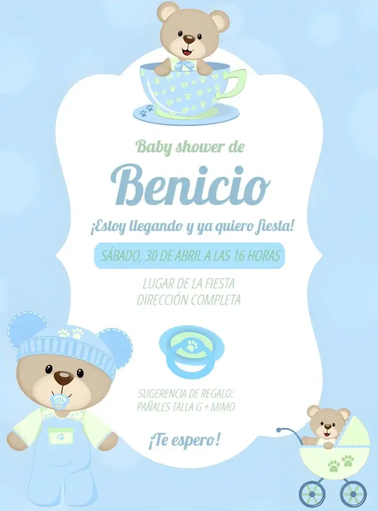 Invitación Baby Shower Oso Azul