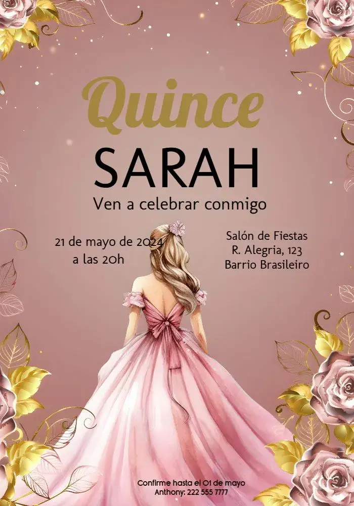Invitación De 15 Anos Rosas Gold Fifteen