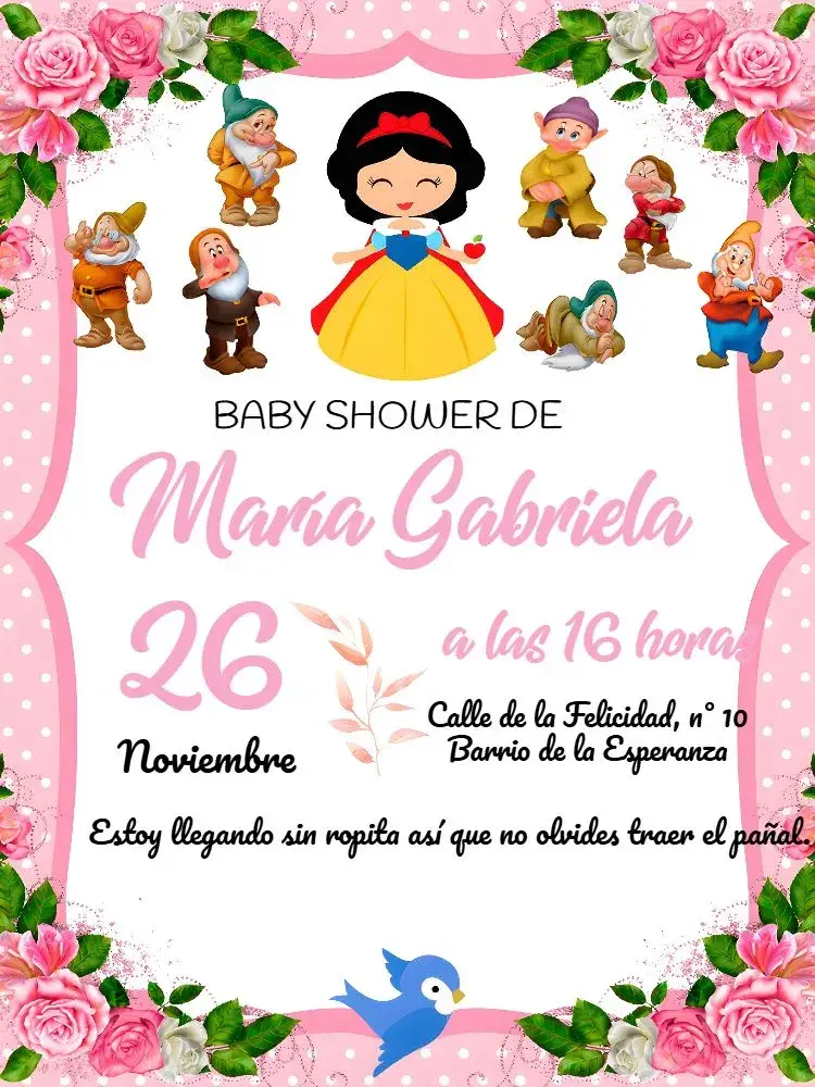 Invitación Baby Shower Blancanieves Lila editable y personalizable
