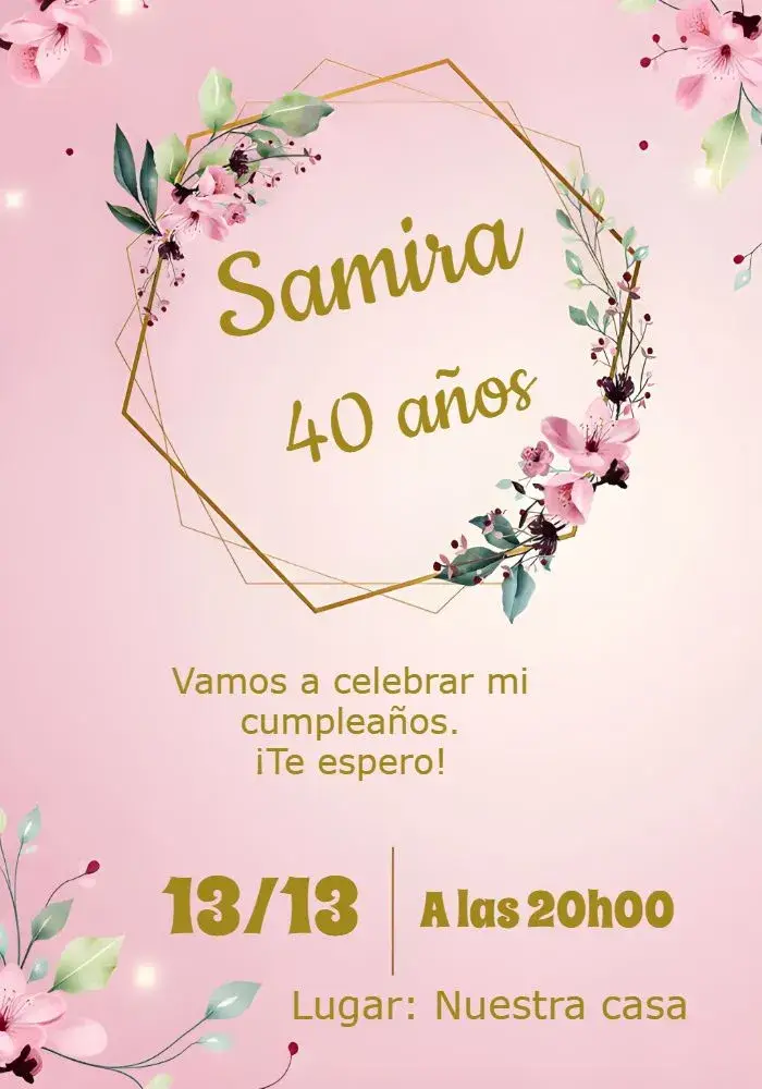 Invitación Floral Años editable y personalizable