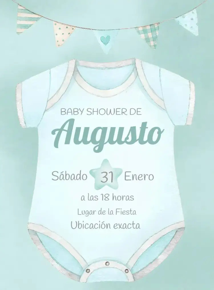 Invitación Baby Shower Ropita Acuarela Bebé – tema Baby Shower acuarela, verde suave, ilustraciones lúdicas, delicado, infantil, colorido
