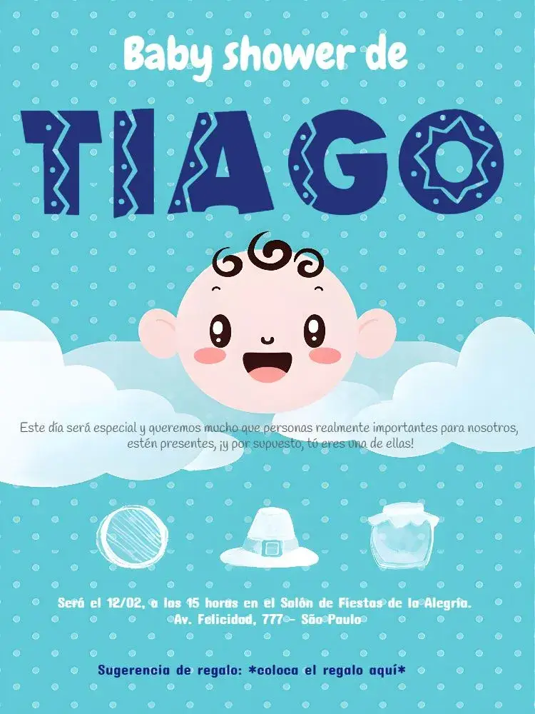 Invitación Baby Shower Azul - Niño Pañales