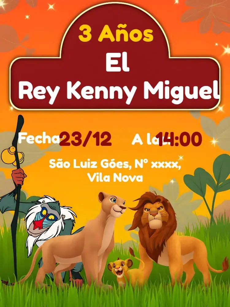 Invitación El Rey León Rojo... editable y personalizable