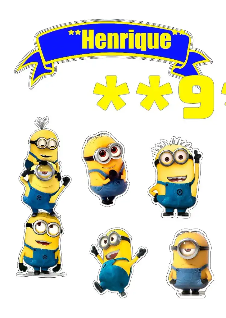 Invitación Topo De Pastel Minions Malvado – tema Topper de torta divertido, colorido, infantil, ilustraciones animadas, temática de película, moderno