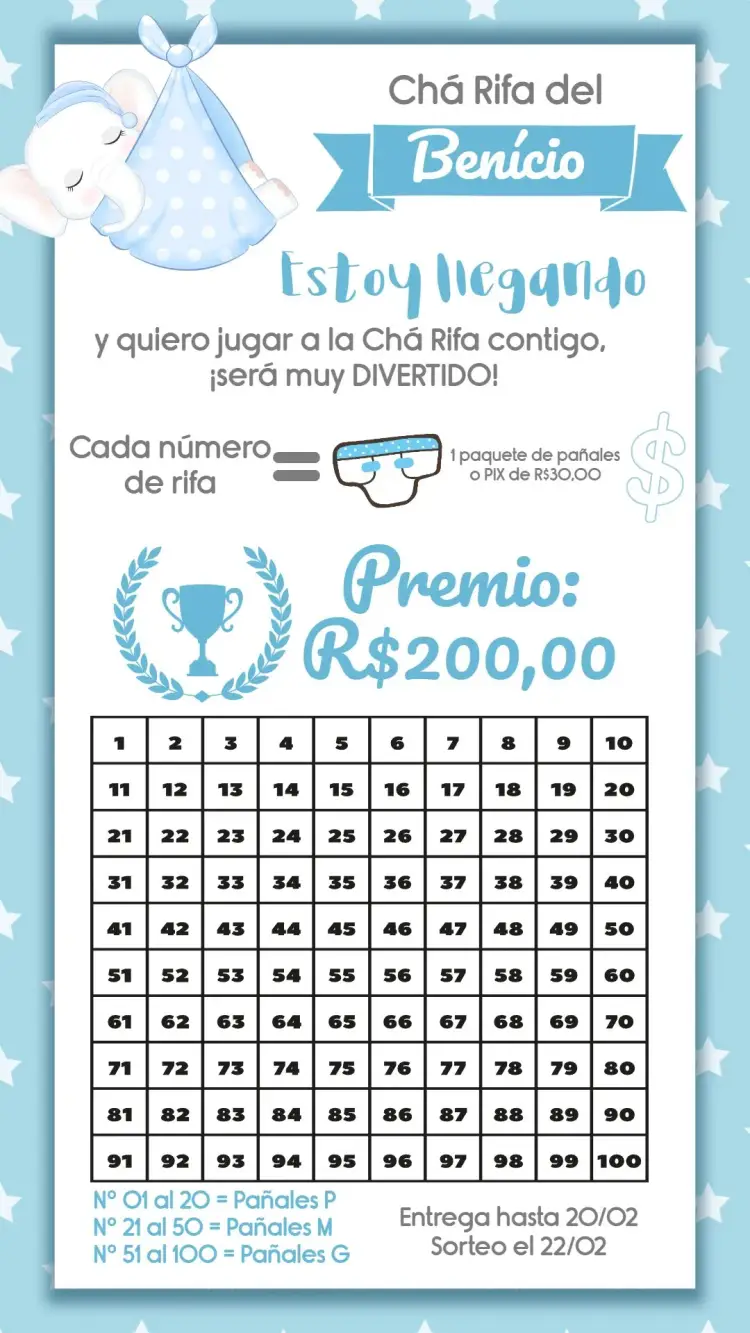 Invitación Té Rifa Elefantito Pañal