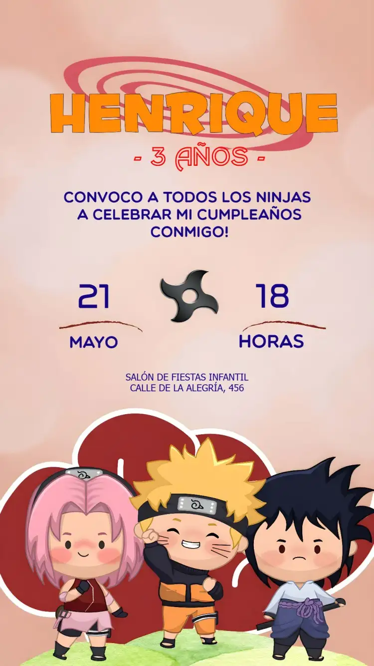 Invitación Naruto Toy Infantil – tema Cumpleaños Infantil colorido, anime, ninja, divertido, jovial