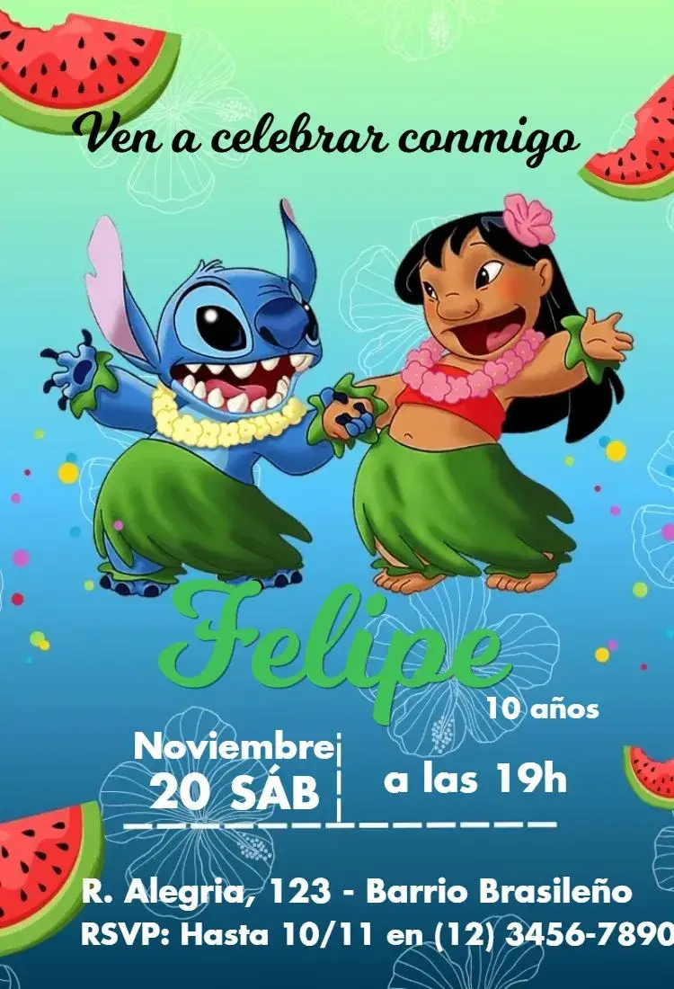 Invitación Lilo y Stitch Tropical