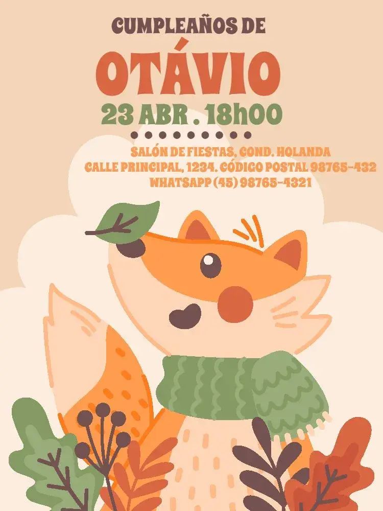 Invitación Zorrito Naranja Claro