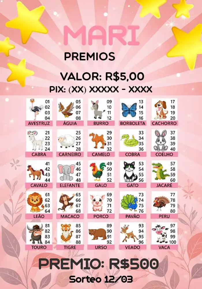 Invitación Rifa De Bicho Premiações Estrela – tema Cartones rosa, divertido, juegos, estrella, animales, colorido