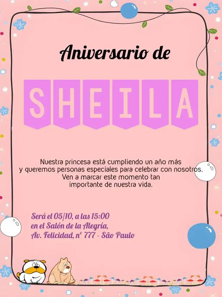 Invitación Tema Perro - Niña Rosa – tema Más buscados lindo, colorido, divertido, infantil, moderno