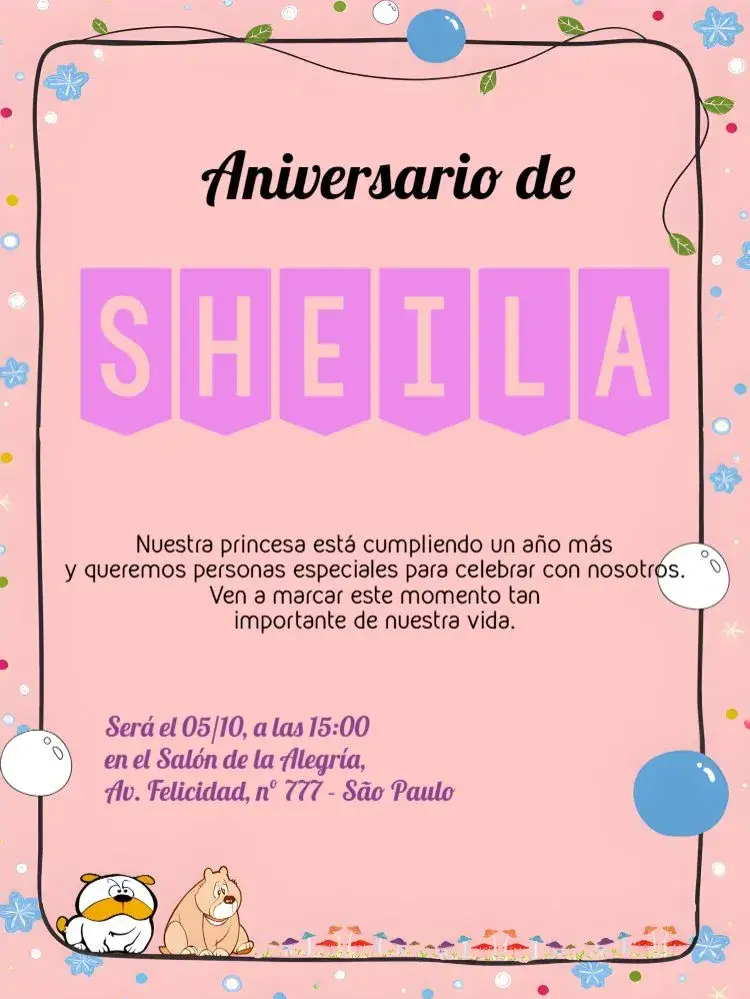 Invitación Tema Perro - Niña Rosa