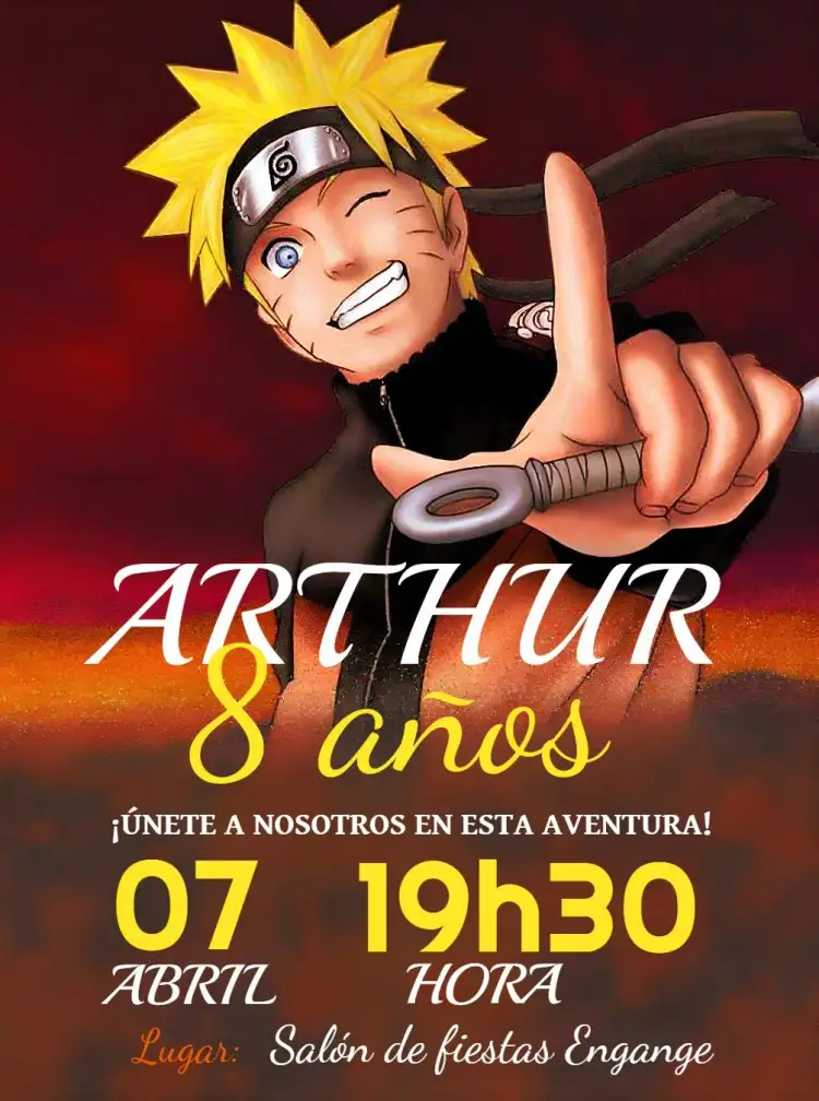 Invitación Naruto Negro – tema Cumpleaños Infantil ninja, moderno, colorido, temático, anime, joven