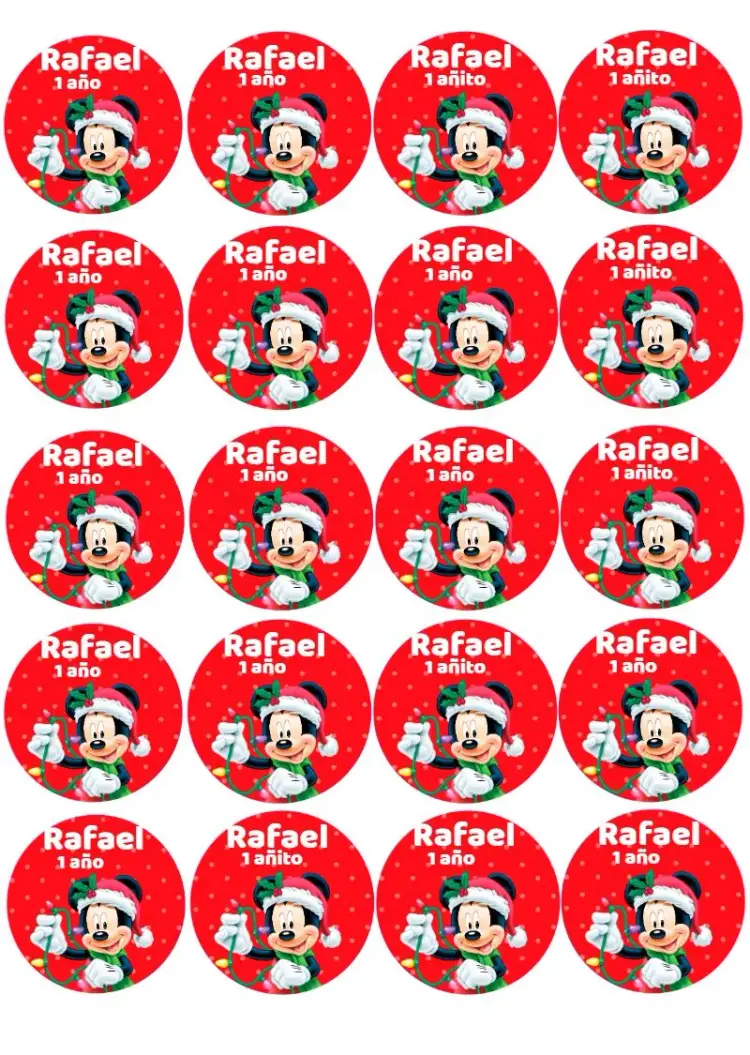 Invitación Adhesivo Navideño Mickey 5cm Redondo