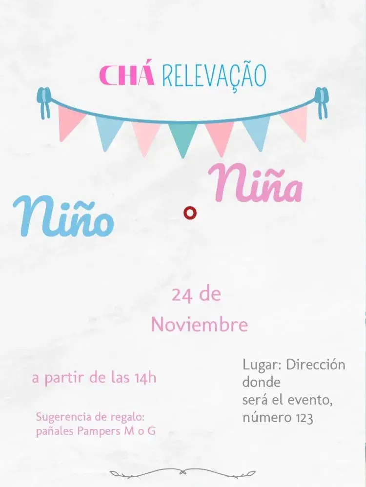 Invitación Baby Shower Revelación Banderines Infantil