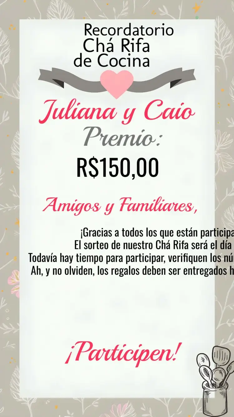 Invitación Recordatorio De Rifa de Té Cocina Floral Blanco