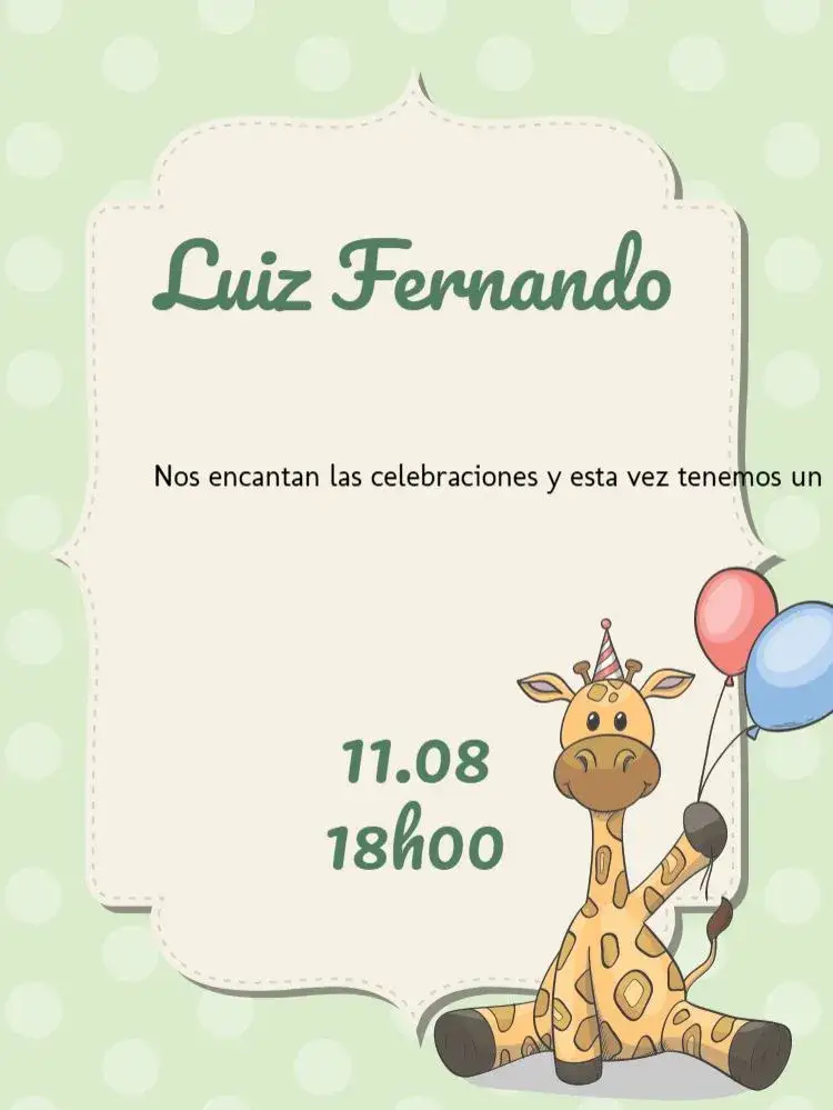 Invitación Celebración de Bebé – tema Baby Shower verde, infantil, divertido, colorido, animales, festivo