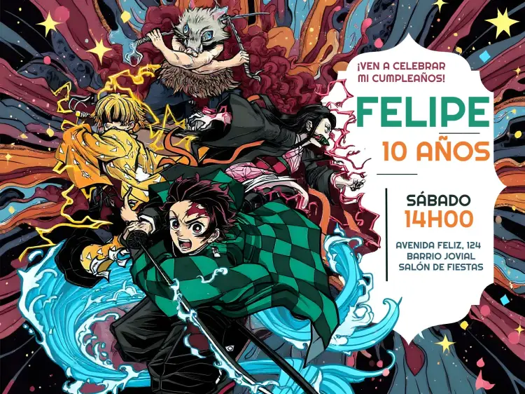 Invitación Kimesu No Yaiba Demon editable y personalizable