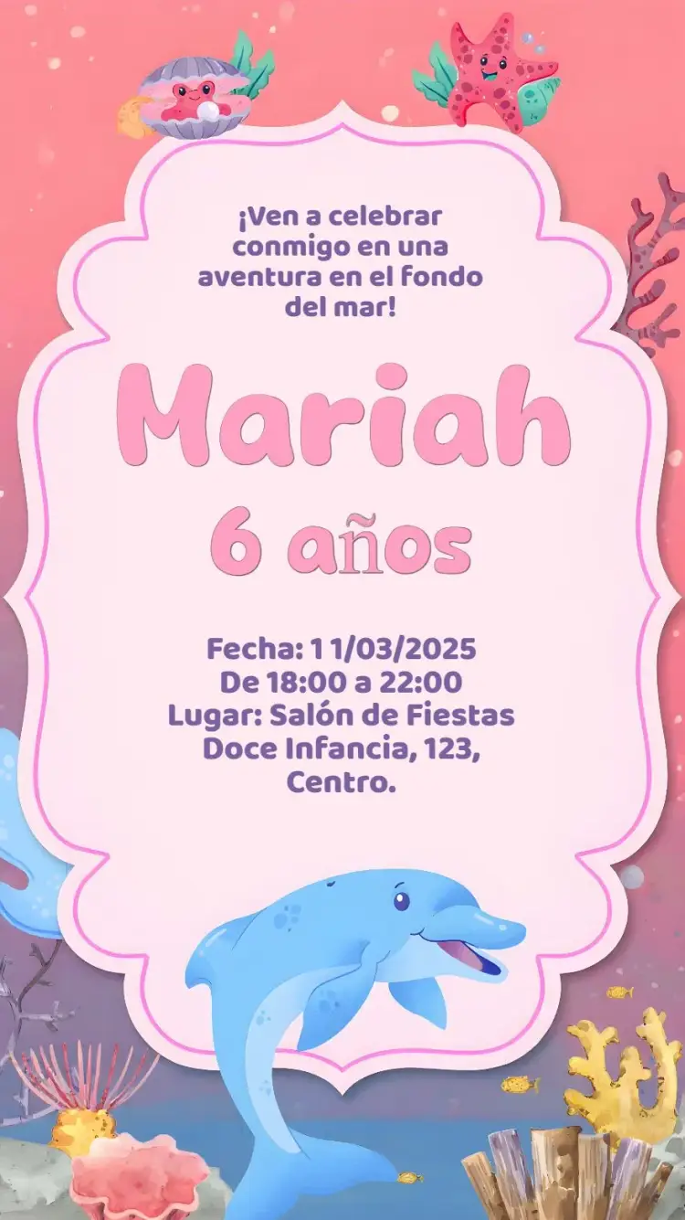Invitación Delfín Fondo Del Mar Océano