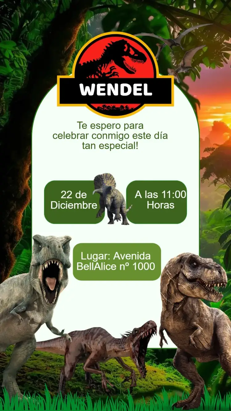 Invitación Invitación Cumpleaños Dinosaurio – tema Cumpleaños Infantil jurásico, aventura, selva, pré-história, colores vibrantes, elementos gráficos divertidos
