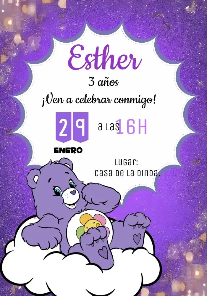 Invitación Osos Cariñosos Armonía Bebé – tema Cumpleaños Infantil púrpura, lila, tierno, infantil, afectuoso, festivo