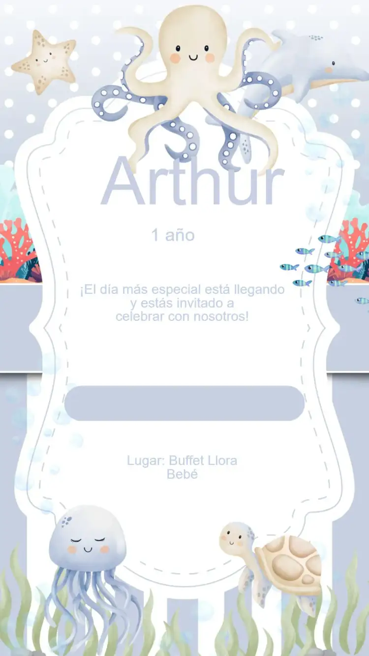 Invitación Invitación Cumpleaños Fondo del Mar – tema Cumpleaños Infantil azul marino, colorido, divertido, lúdico, tropical
