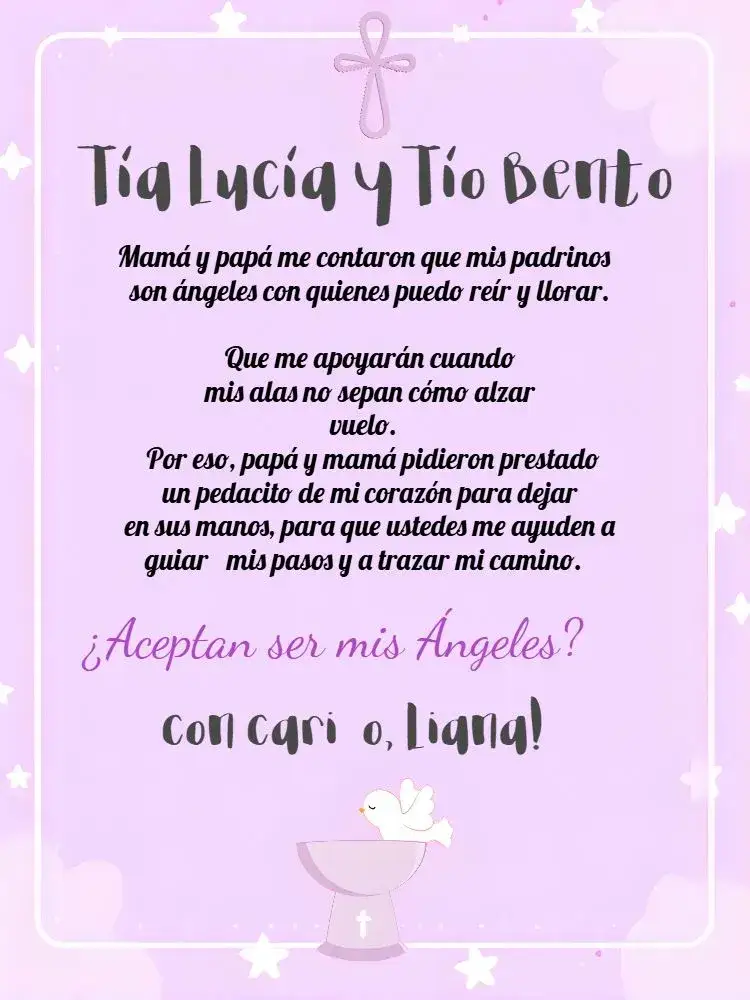 Invitación Padrinos De Bautismo Rosa – tema Bautismo rosa, colorido, angelito, religioso, moderno