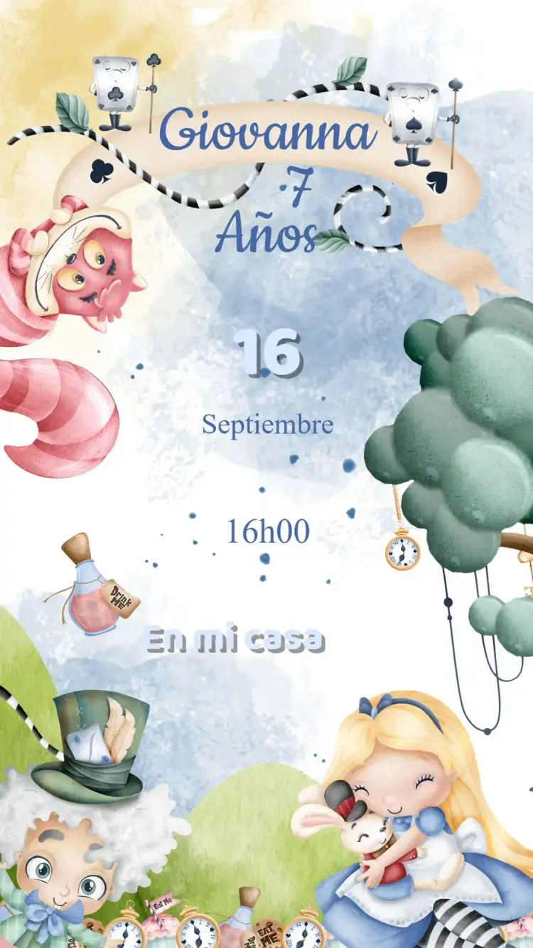 Invitación Cumpleaños Alicia en el País de las Maravillas