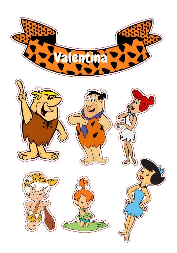 Invitación Topo De Bolo Los Picapiedra Naranja – tema Topper de torta vibrante, divertido, temático, colorido, infantil