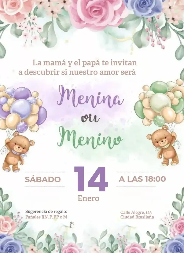 Invitación Niño o niña – tema Revelación Bebé colorido, moderno, lúdico, divertido, minimalista