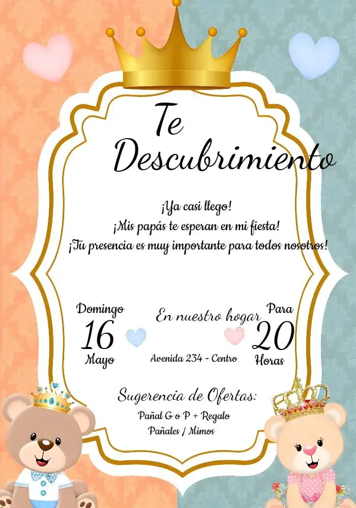 Chá de Revelación Ositos Rosa y Azul Pañales